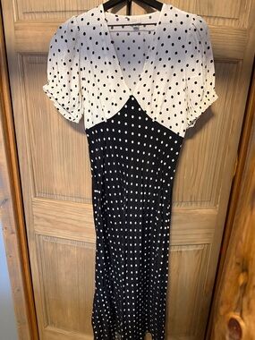 a new day Black & White Polka Dot V-Neck Midi Dress NWOT